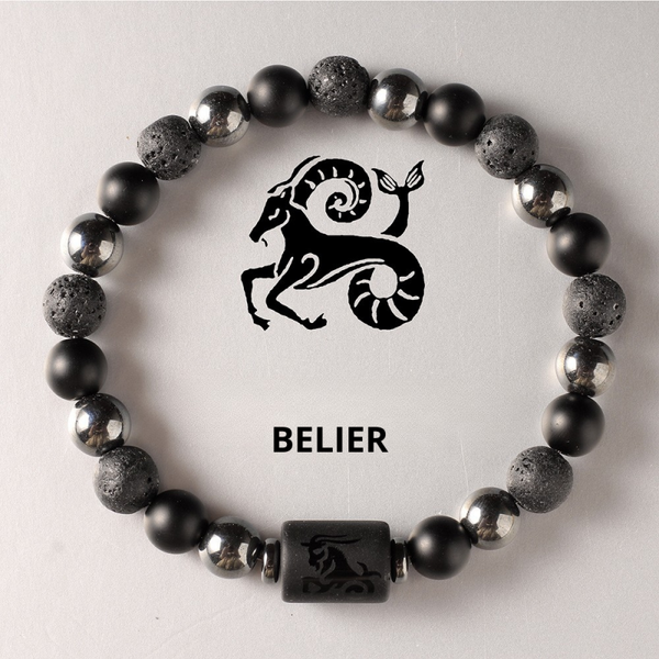 Bracelet signe astrologique pierre volcanique belier