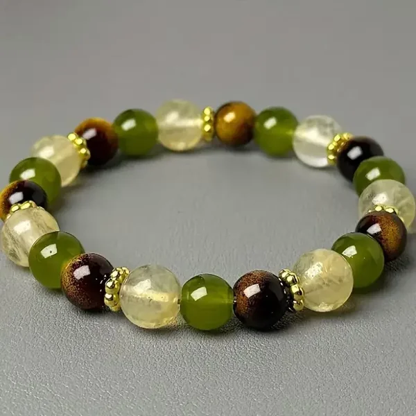 Bracelet D'équilibre De Période Ovarienne En Pierre D'œil De Tigre Naturel Et Perles De Diamant, Fait Main