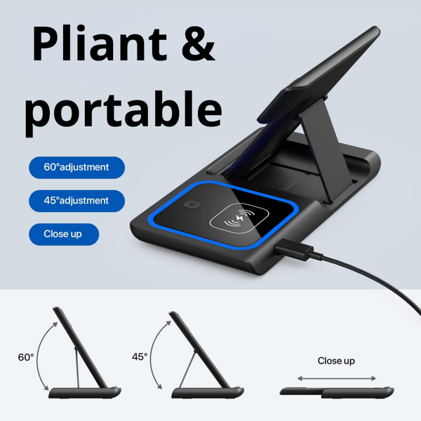 Station de Recharge Sans Fil, Socle de Chargeur Sans Fil 3 en 1