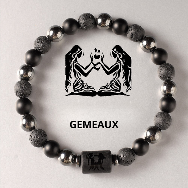 Bracelet signe astrologique pierre volcanique gémeaux