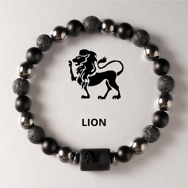 Bracelet signe astrologique pierre volcanique lion