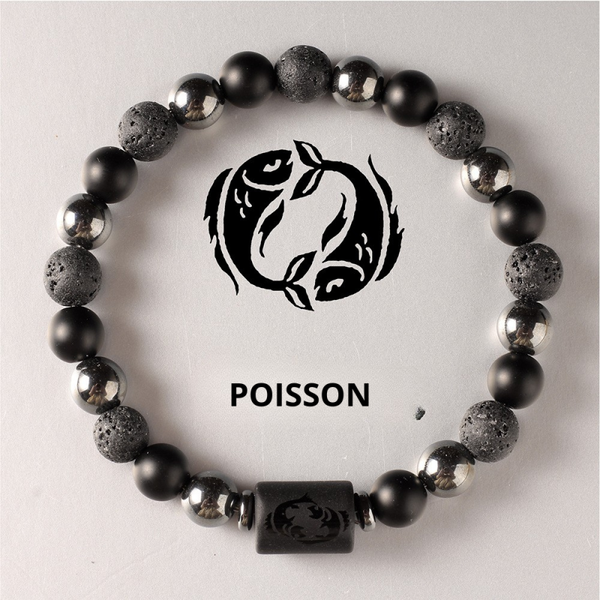 Bracelet signe astrologique pierre volcanique Poisson