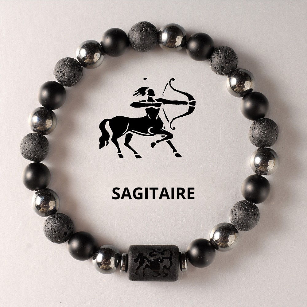 Bracelet signe astrologique pierre volcanique sagitaire