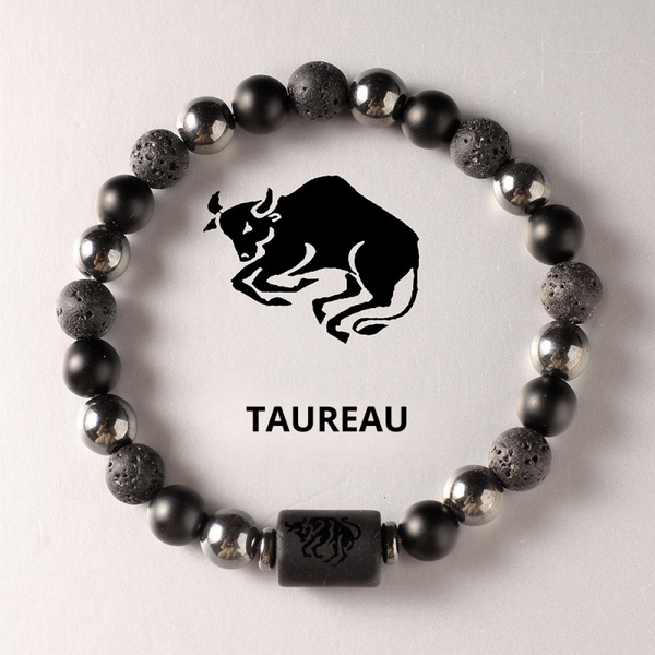 Bracelet signe astrologique pierre volcanique taureau