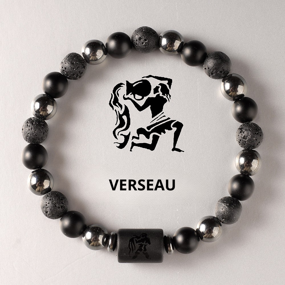 Bracelet signe astrologique pierre volcanique verseau