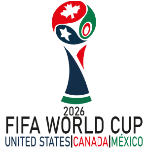 Logo van het WK 2026 (FIFA World Cup) met vlaggen van Verenigde Staten, Canada en Mexico