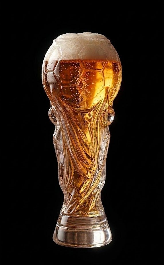 WK-bierglas in de vorm van de wereldbeker trofee