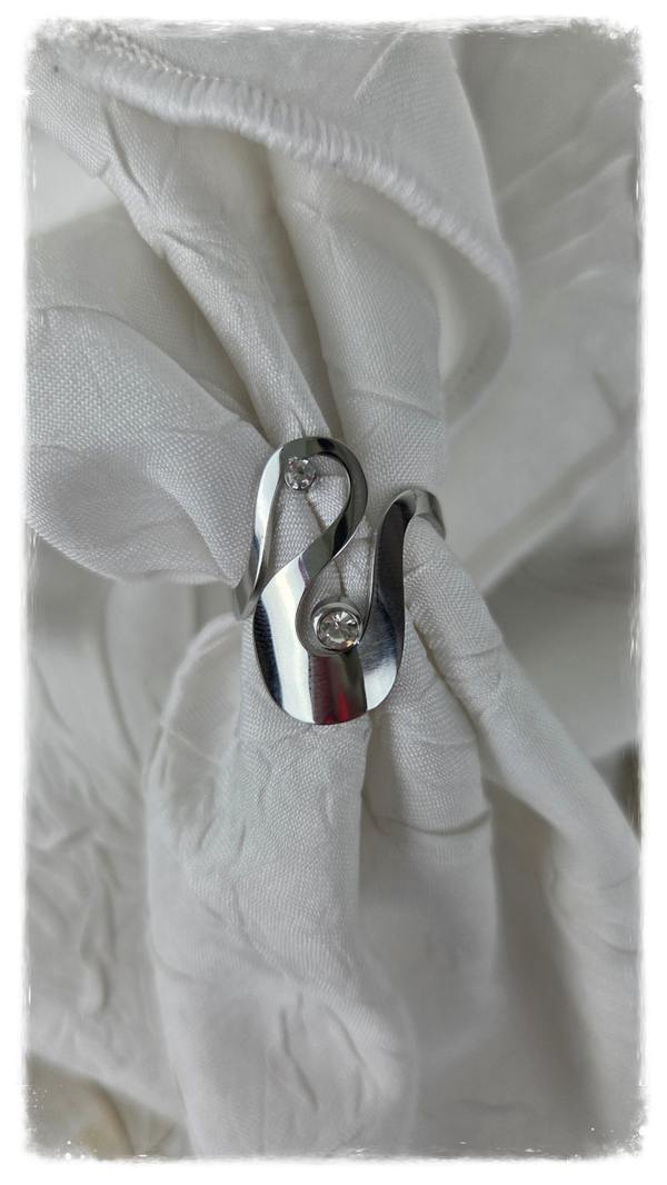 Bague Argentée Ouverte Cygne Brillant Orné de Strass