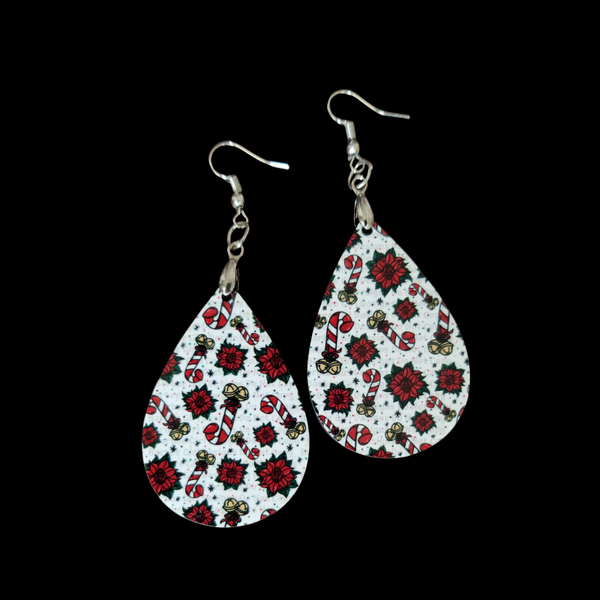 Festive Poinsettia Vagina and Candy Cane Penis design earrings
