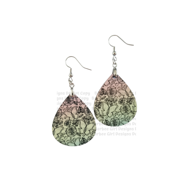 Pastel Teardrop shaped hidden vagina butterfly design earrings