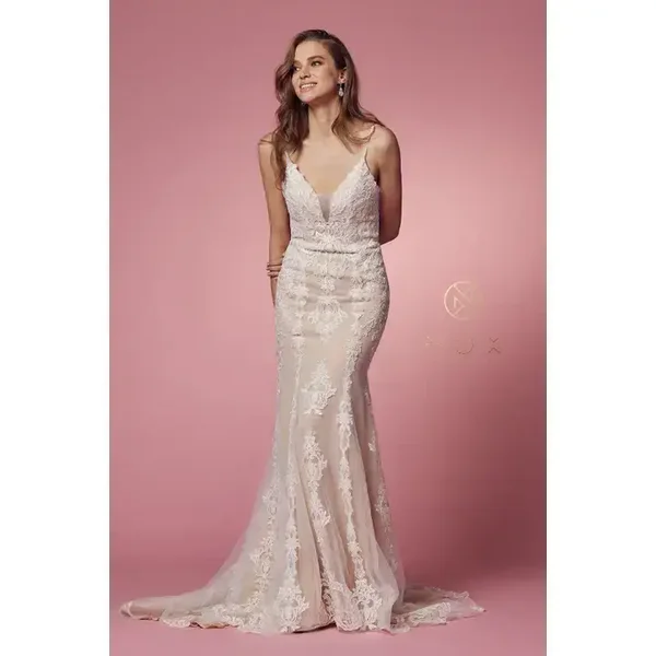 Sleeveless V-Neck Lace Bateau Wedding Gown