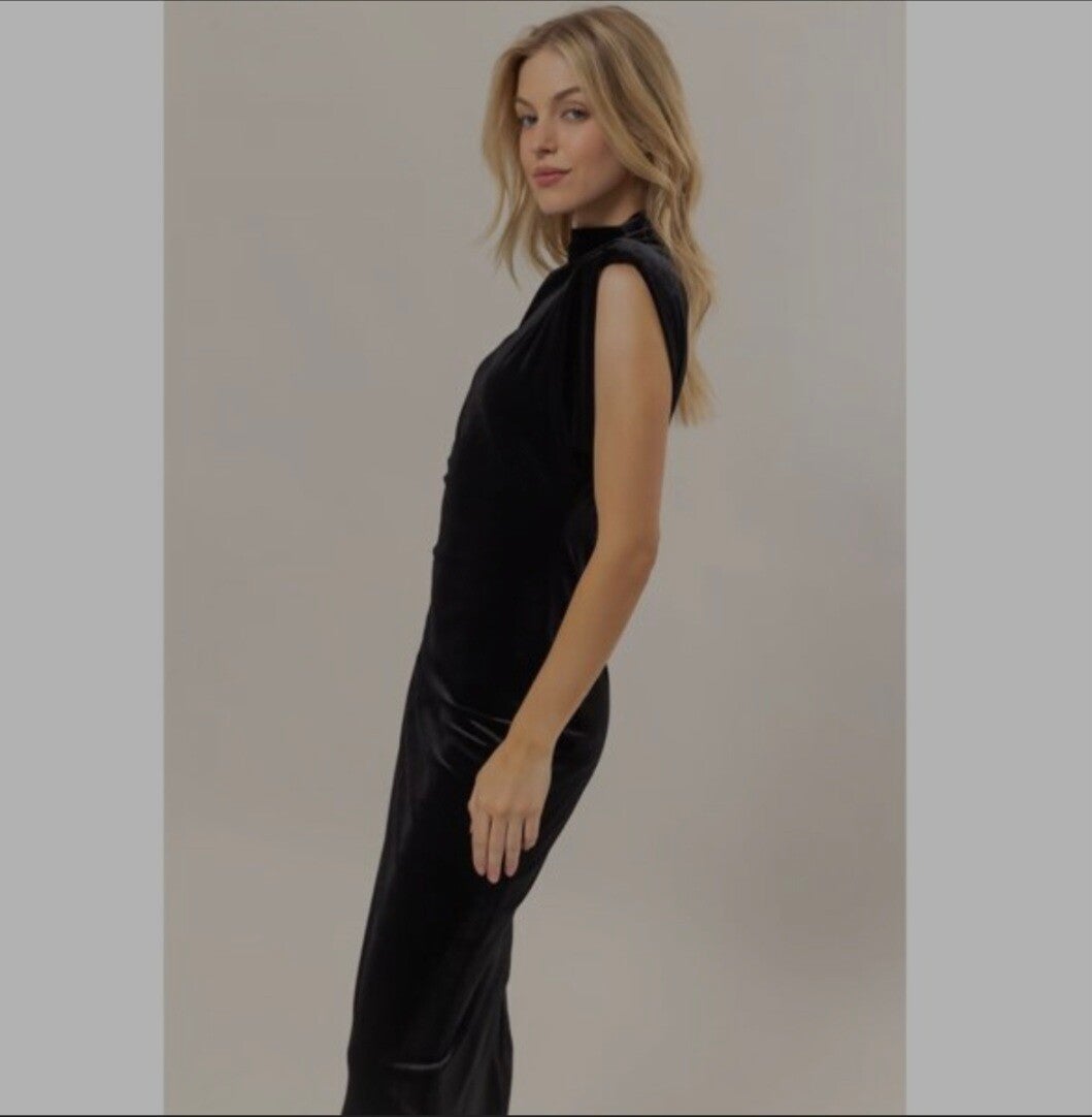 Velvet Padded Maxi Shoulder dress