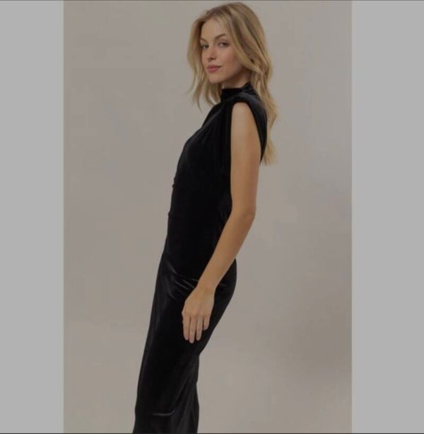 Velvet Padded Maxi Shoulder dress