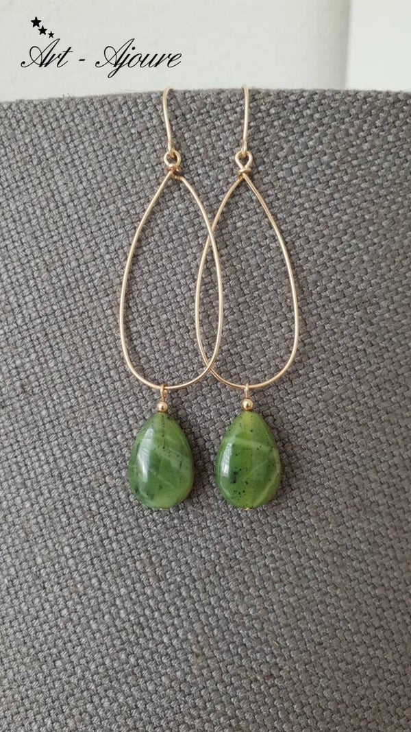 Art-Ajoure 14k Gold filled oorbellen met naturel Jade (Nefriet)