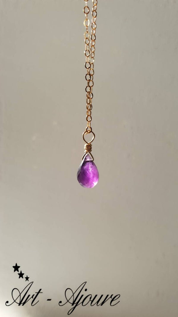 Art-Ajoure 14k Gold fill halsketting met hanger met Amethyst.