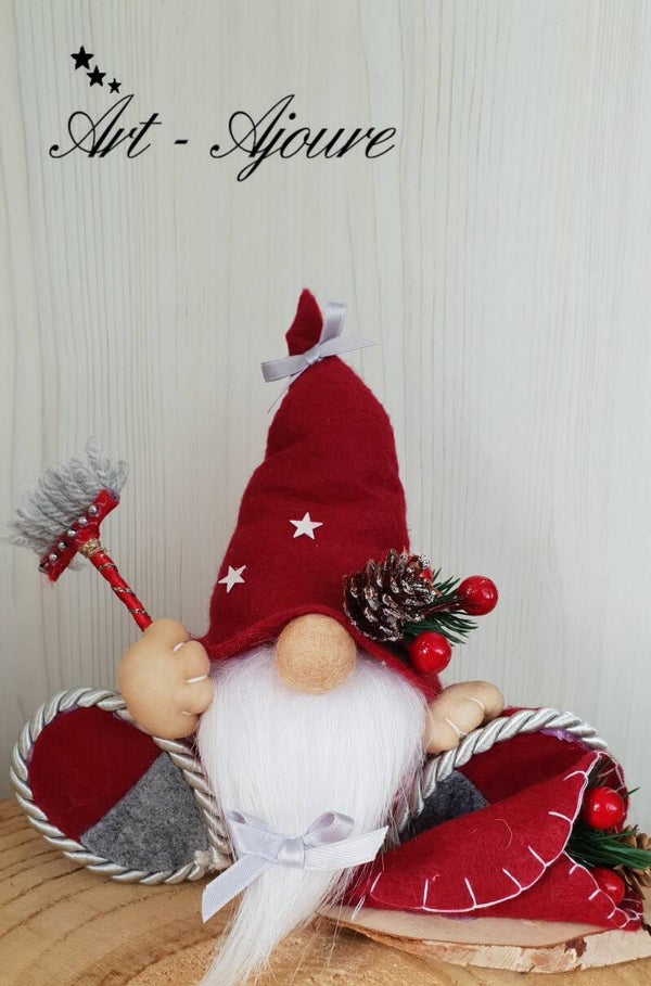 Art-Ajoure handgemaakte wollen Kerstkabouter 20 cm rood