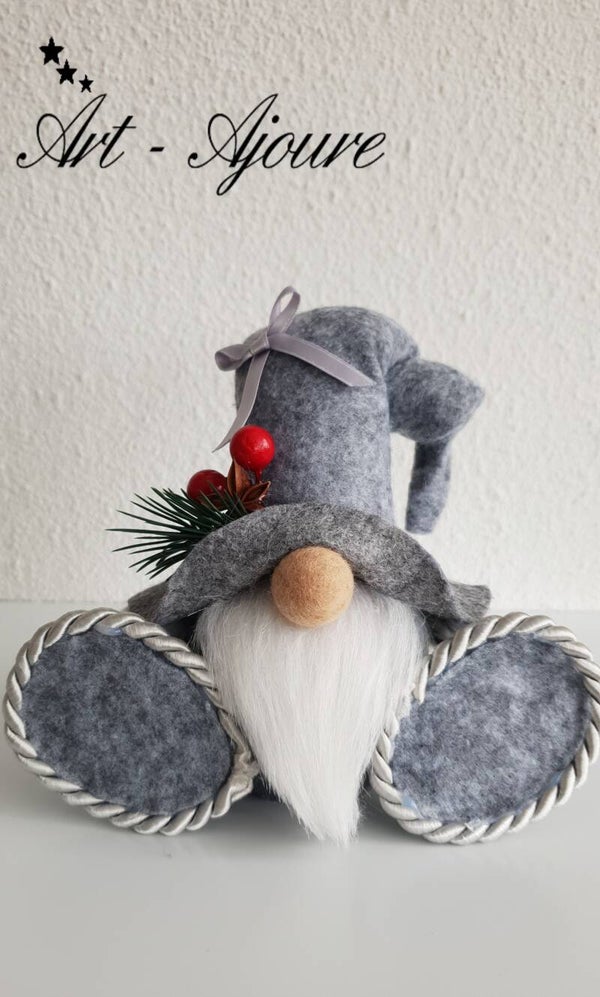 Art-Ajoure handgemaakte wollen Kerstkabouter 15 cm grijs
