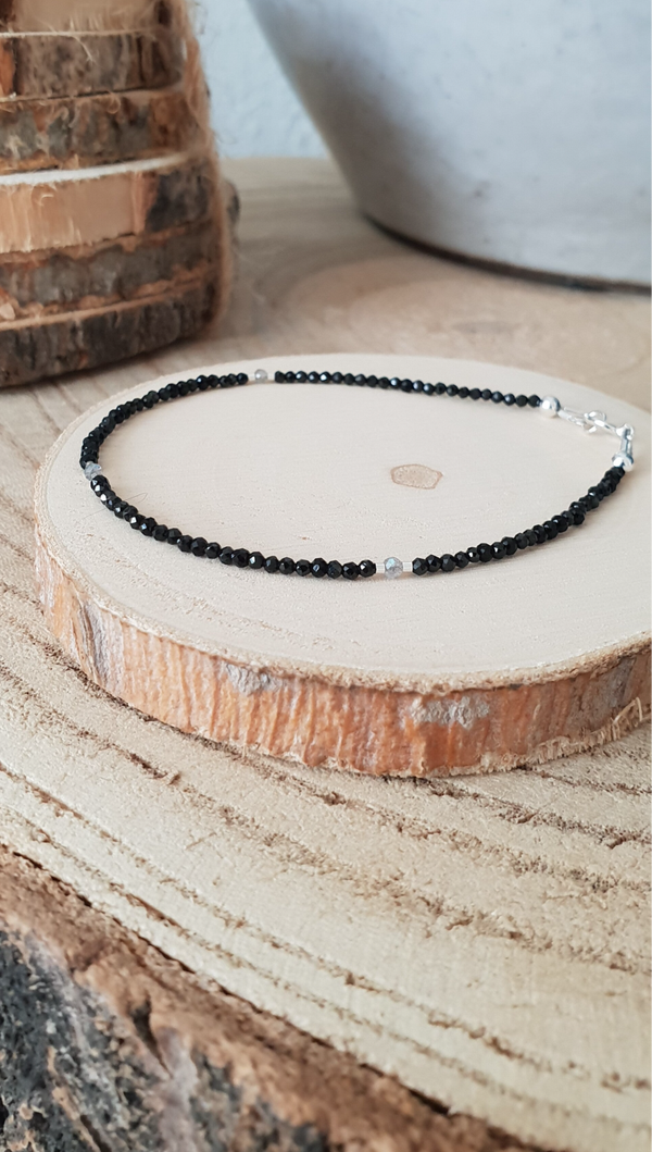 Art-Ajoure 925 Sterling zilver armband met  zwarte Spinel en Labradoriet.