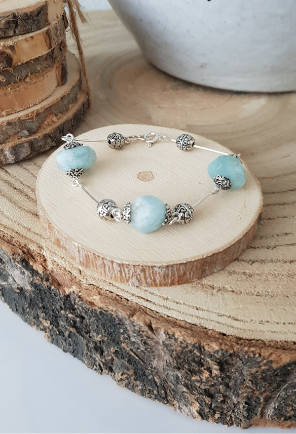 Art-Ajoure 925 Sterling zilver armband met Aquamarijn.