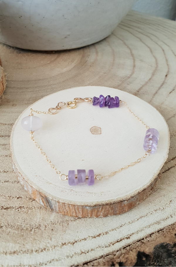 Art-Ajoure 14k Gold fill armband met Amethyst ,Ametrien en Rozenkwarts