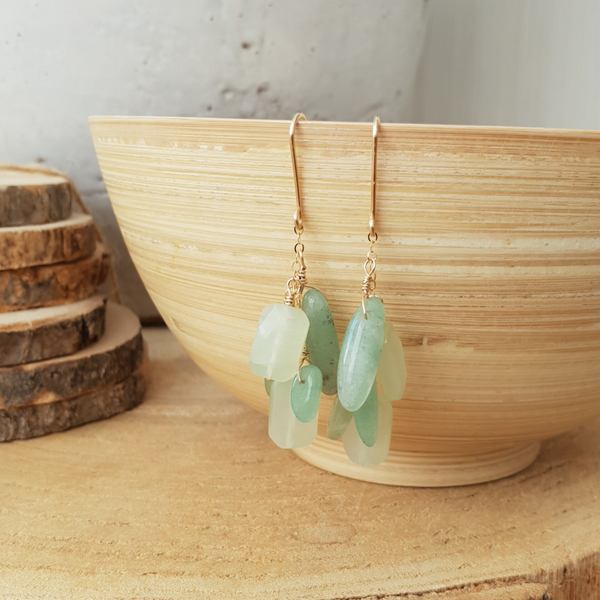 Art-Ajoure 14k Goldfill oorbellen met Jade en Aventurijn