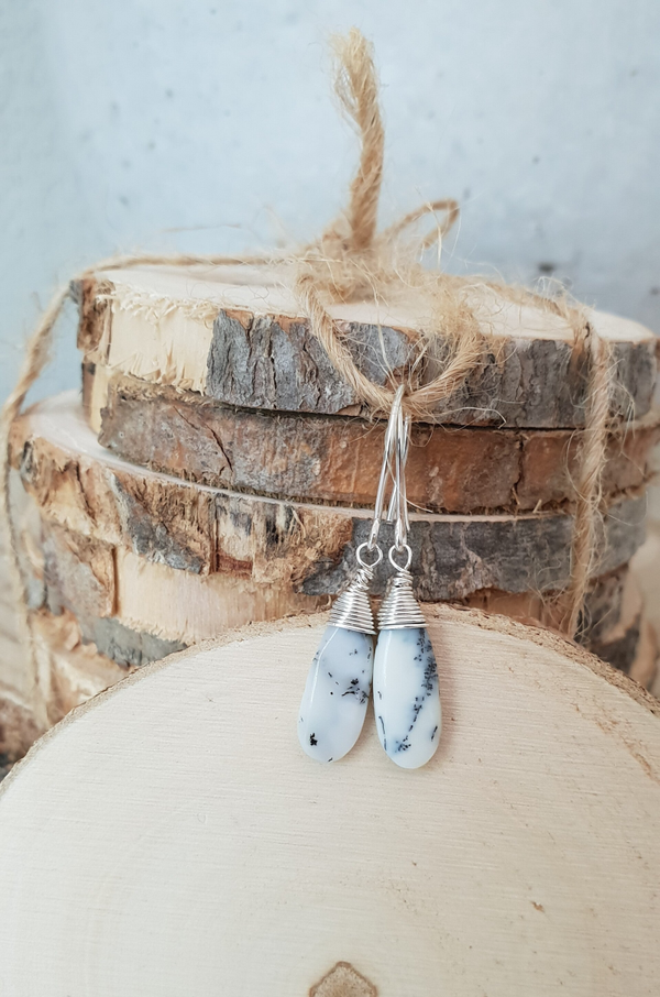 Art-Ajoure 925 Sterling zilver oorbellen met Dendriet Opaal.