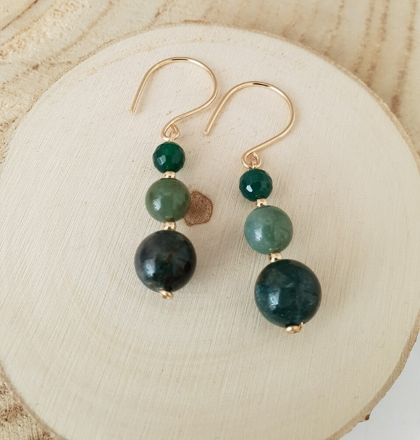 Art-Ajoure 14K goud Gold filled Apatiet ,Mosagaat  en Onyx handgemaakte oorbellen