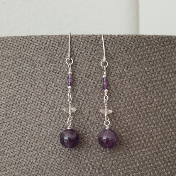 Art-Ajoure 925 Sterling zilver oorbellen met Amethyst en Bergkristal.