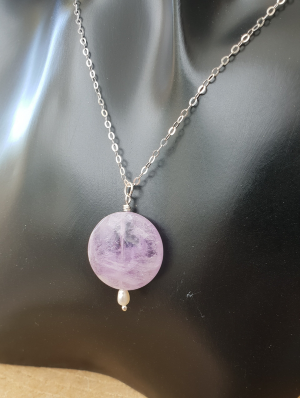 Art-Ajoure 925 Sterling zilver halsketting met hanger van Amethyst en zoetwater parel