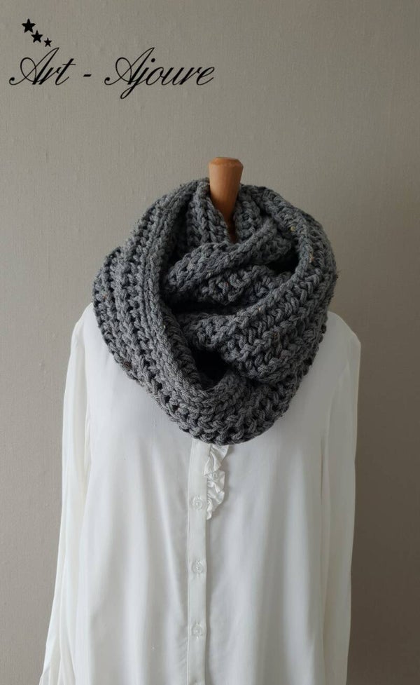 Art-Ajoure handgebreide snood grijs tweed