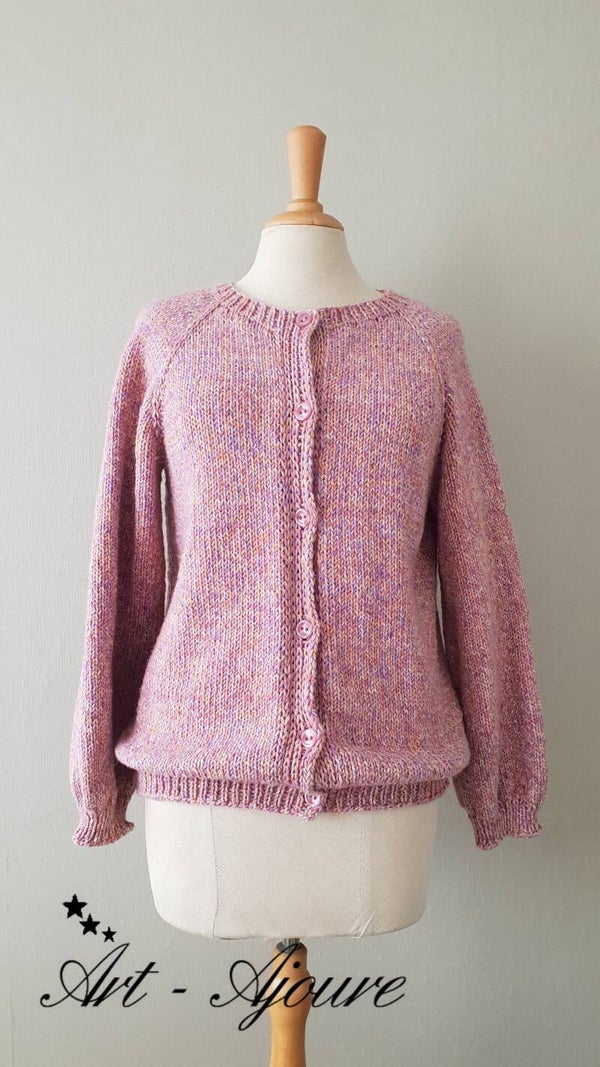 Art-Ajoure dames handgebreide roze vest maat M (38)