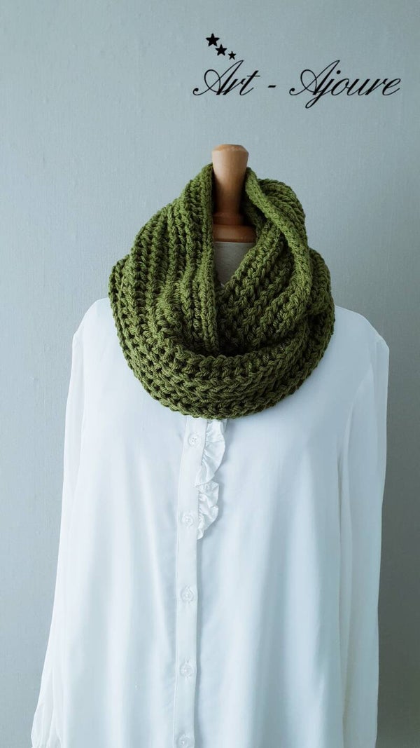 Art-Ajoure handgebreide snood groen acryl