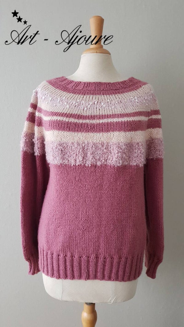 Art-Ajoure  dames handgebreide trui roze maat M