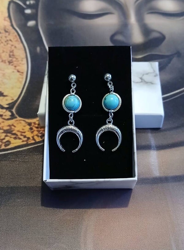 Boucles d'oreilles Protection en turquoise et sa lune inversée