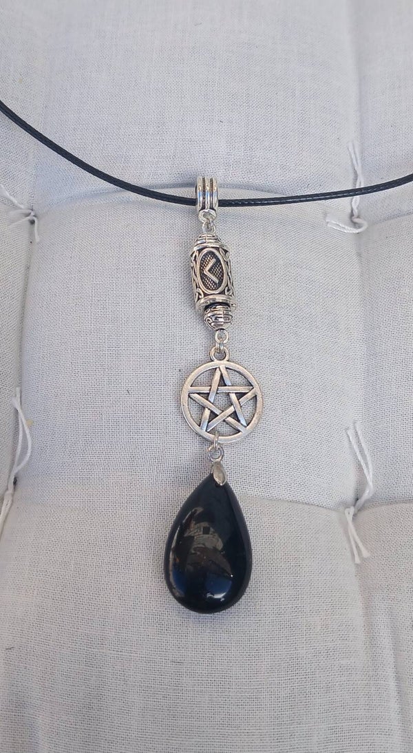Colier rune kenaz et son obsidienne noir