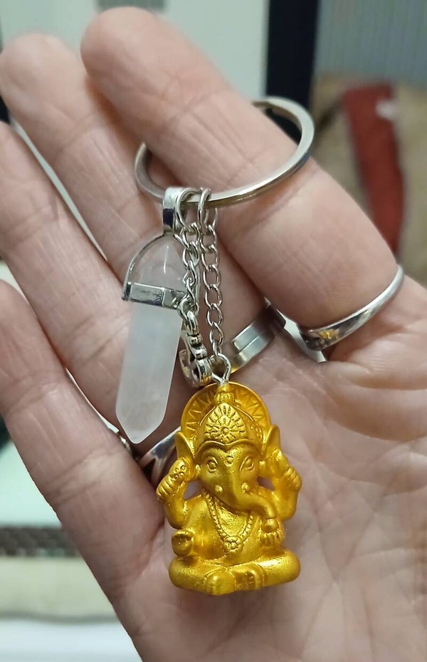 Porte-clés Ganesh – 3ᵉ Œil & Cristal de Roche