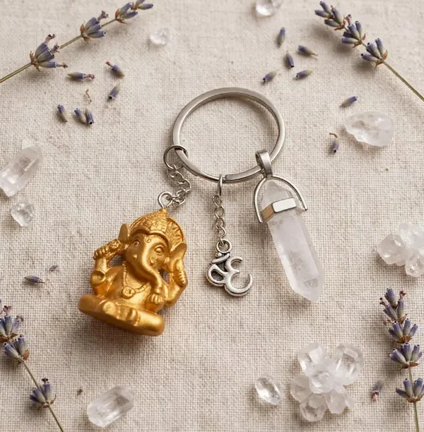 Porte-clés Ganesh – 3ᵉ Œil & Cristal de Roche