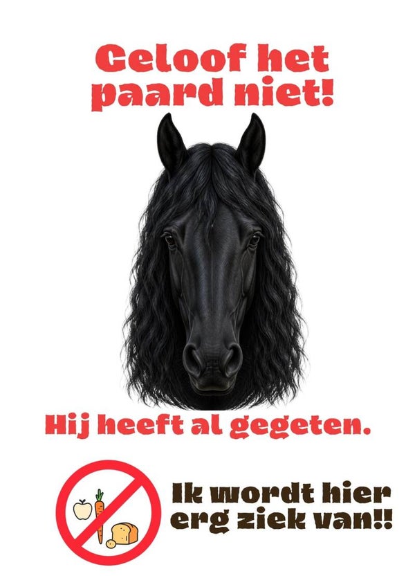 Aluminium - Niet voeren! - Fries paard - 20x30 cm
