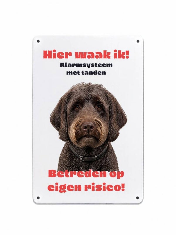 Aluminium labradoodle - Hier waak ik bord - 20x30 cm