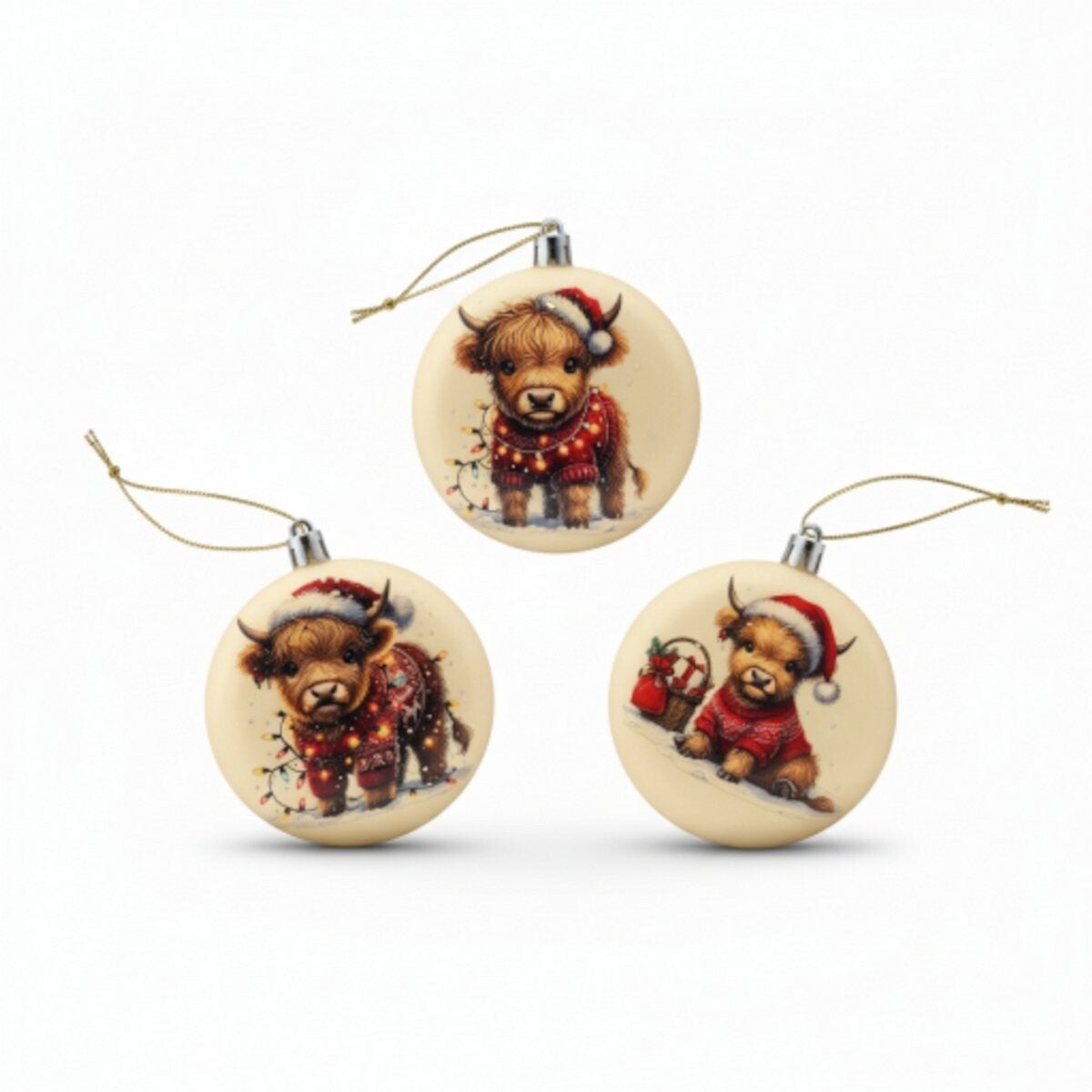 Kerstballen Schotse Hooglander Koe Kerst 1 - Set van 3