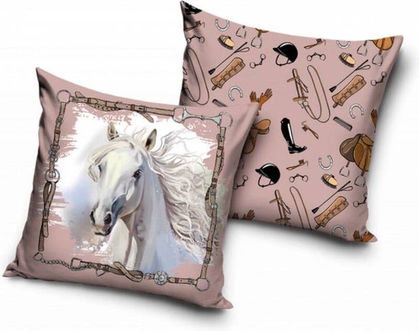 Sierkussen Hoes Wit Paard - Oud Roze - 40x40 cm