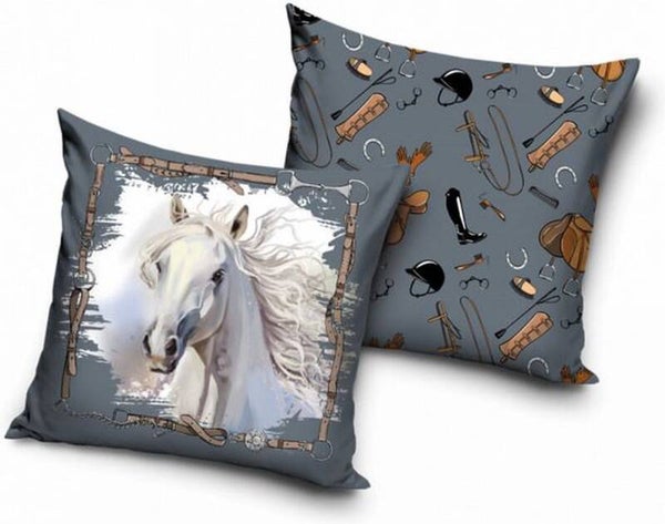 Kussenhoes Paard - Grijs - 40x40 cm - INCLUSIEF KUSSEN