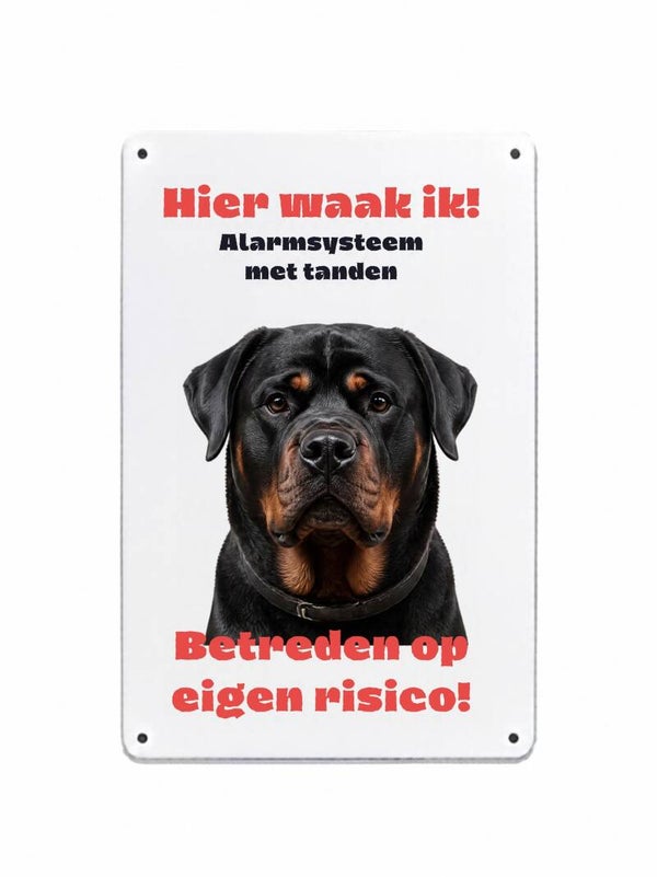 Aluminium rottweiler - Hier waak ik bord - 20x30 cm