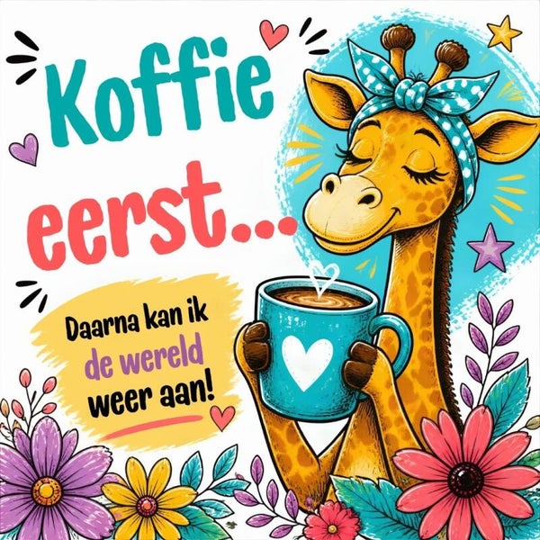 Keramische tegel giraffe "Eerst koffie"