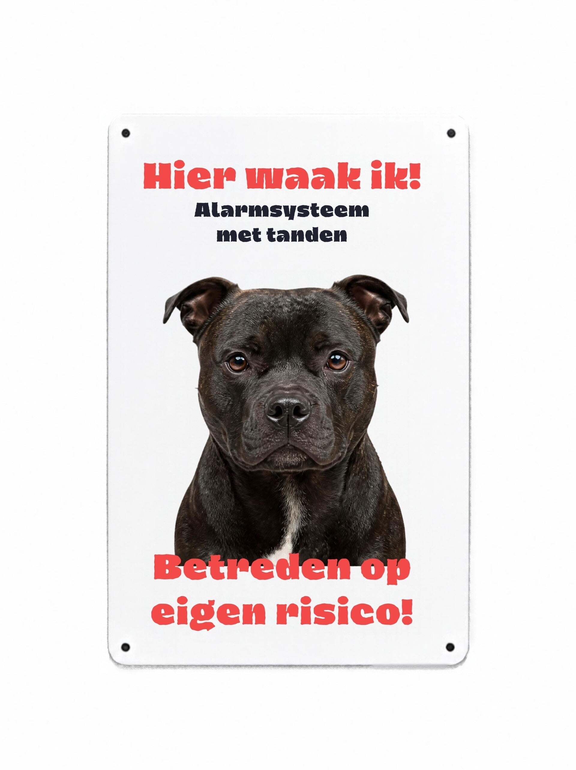 Aluminium engelse stafford - Hier waak ik bord - 20x30 cm