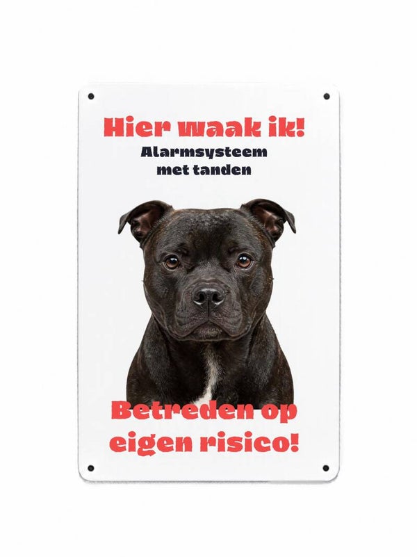 Aluminium engelse stafford - Hier waak ik bord - 20x30 cm