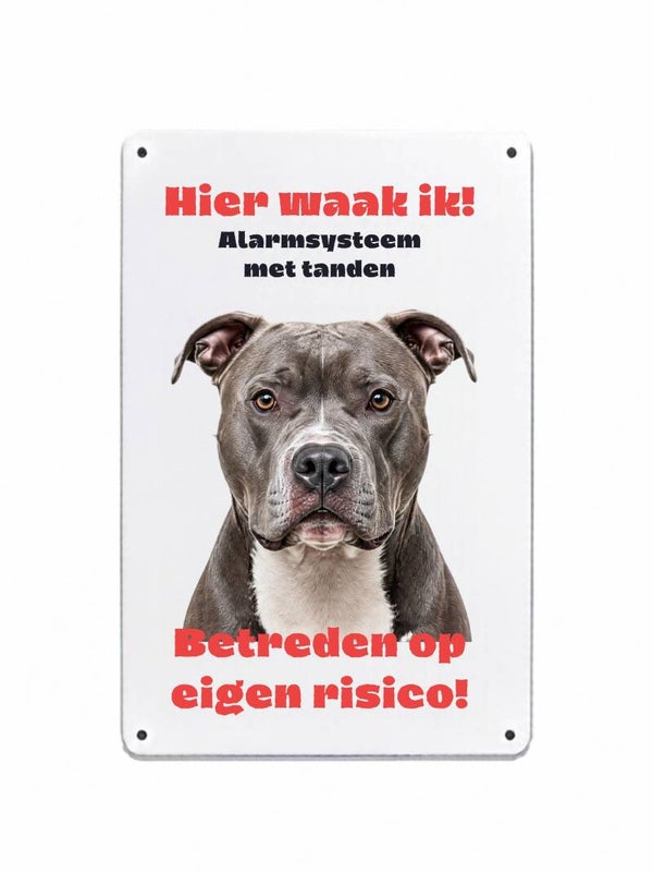 Aluminium pitbull - Hier waak ik bord - 20x30 cm