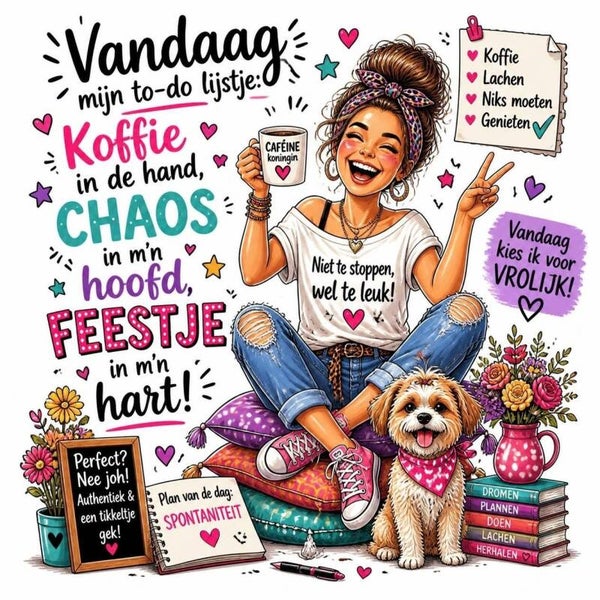 Keramische tegel "Koffie, chaos, feestje"