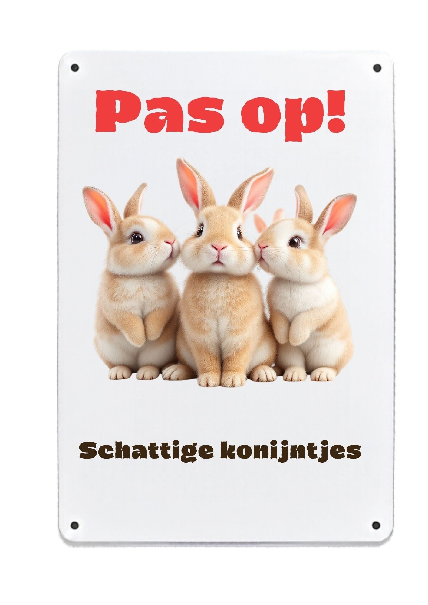Aluminium bord - Pas op! Schattige konijntjes - 20x30 cm