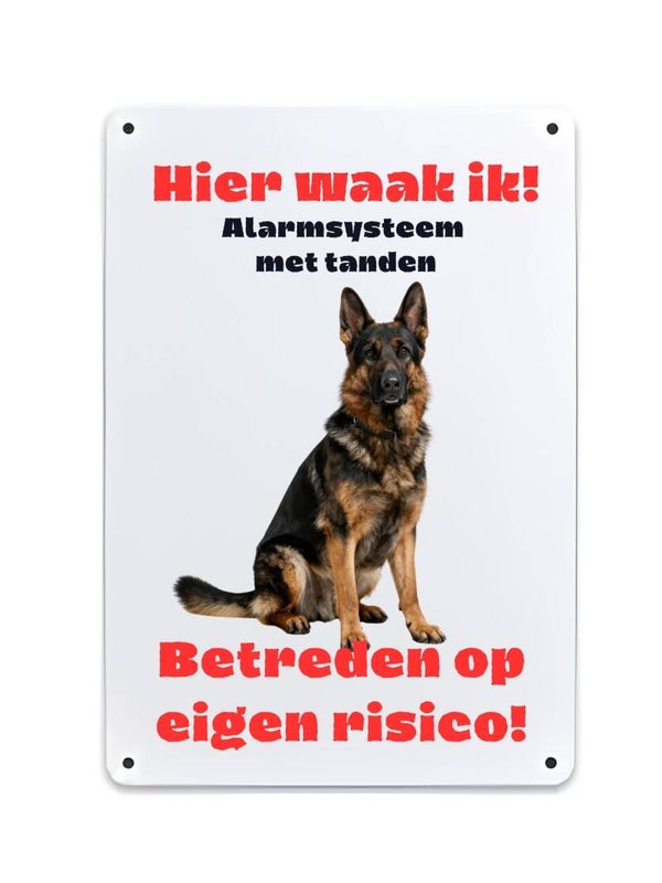 Aluminium Duitse Herder - Hier waak ik bord - 20x30 cm
